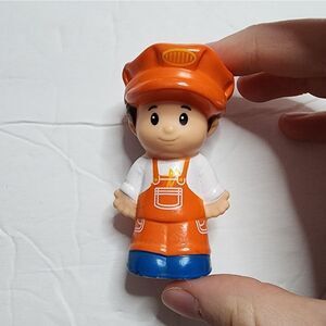 Fisher Price Little People Figure Boy Orange Overalls Carpenter 2014 Used